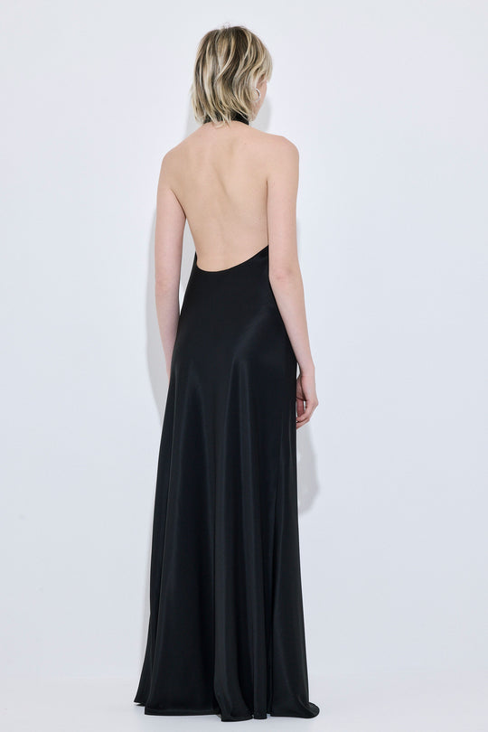 High Collar Satin Maxi Dress