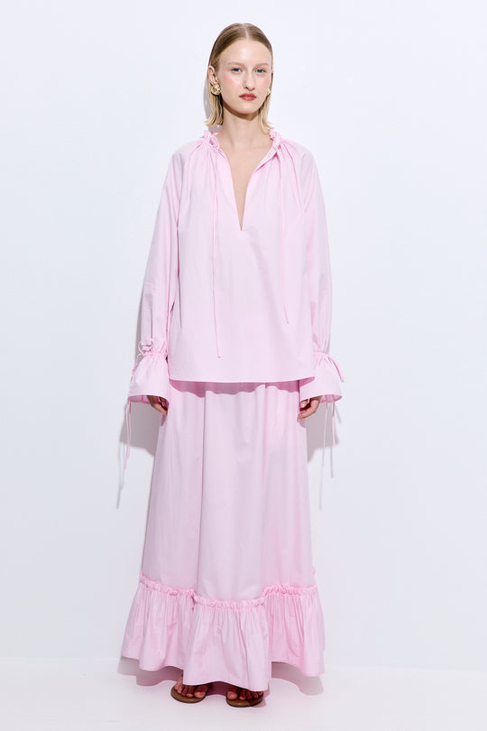 Ruffled Poplin Maxi Skirt