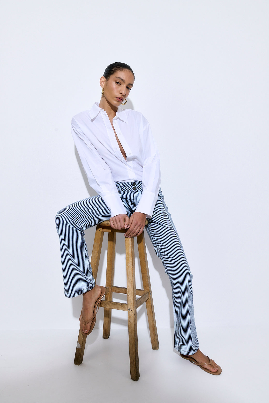 Drill Cotton Flared Leg Pants