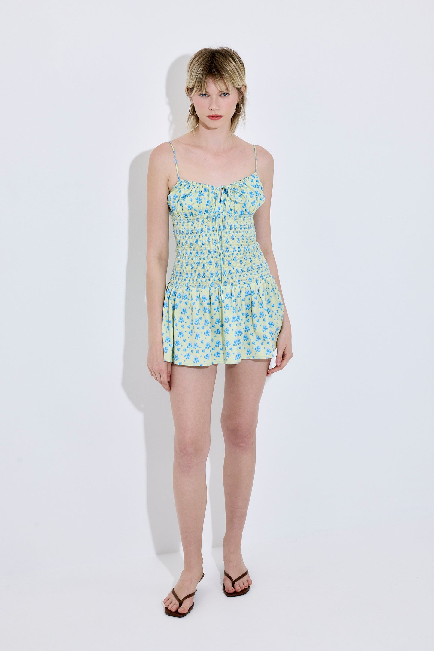 Shirred Straps Mini Dress