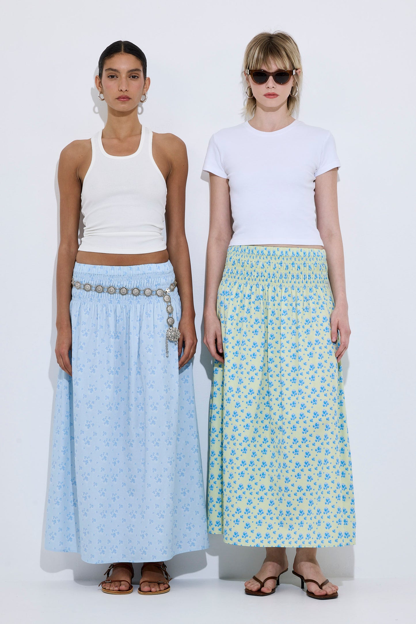 Shirred Waist Maxi Skirt