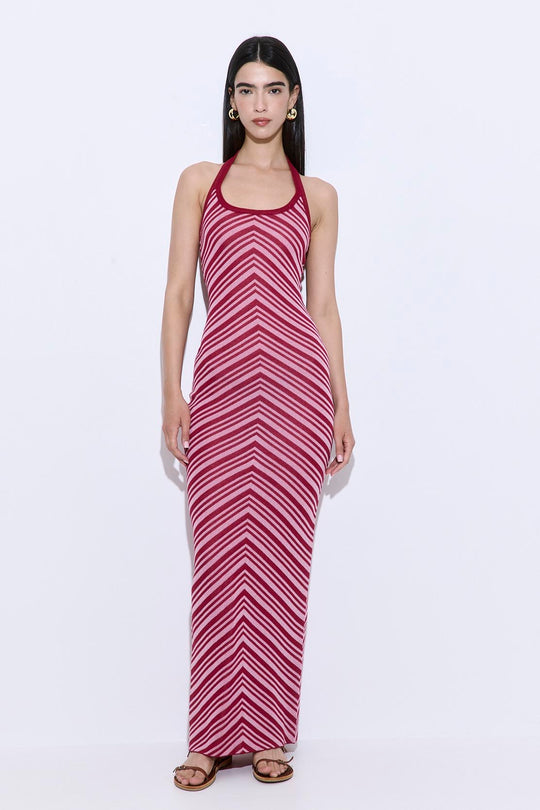 Pattern Knitted Halter Neck Dress