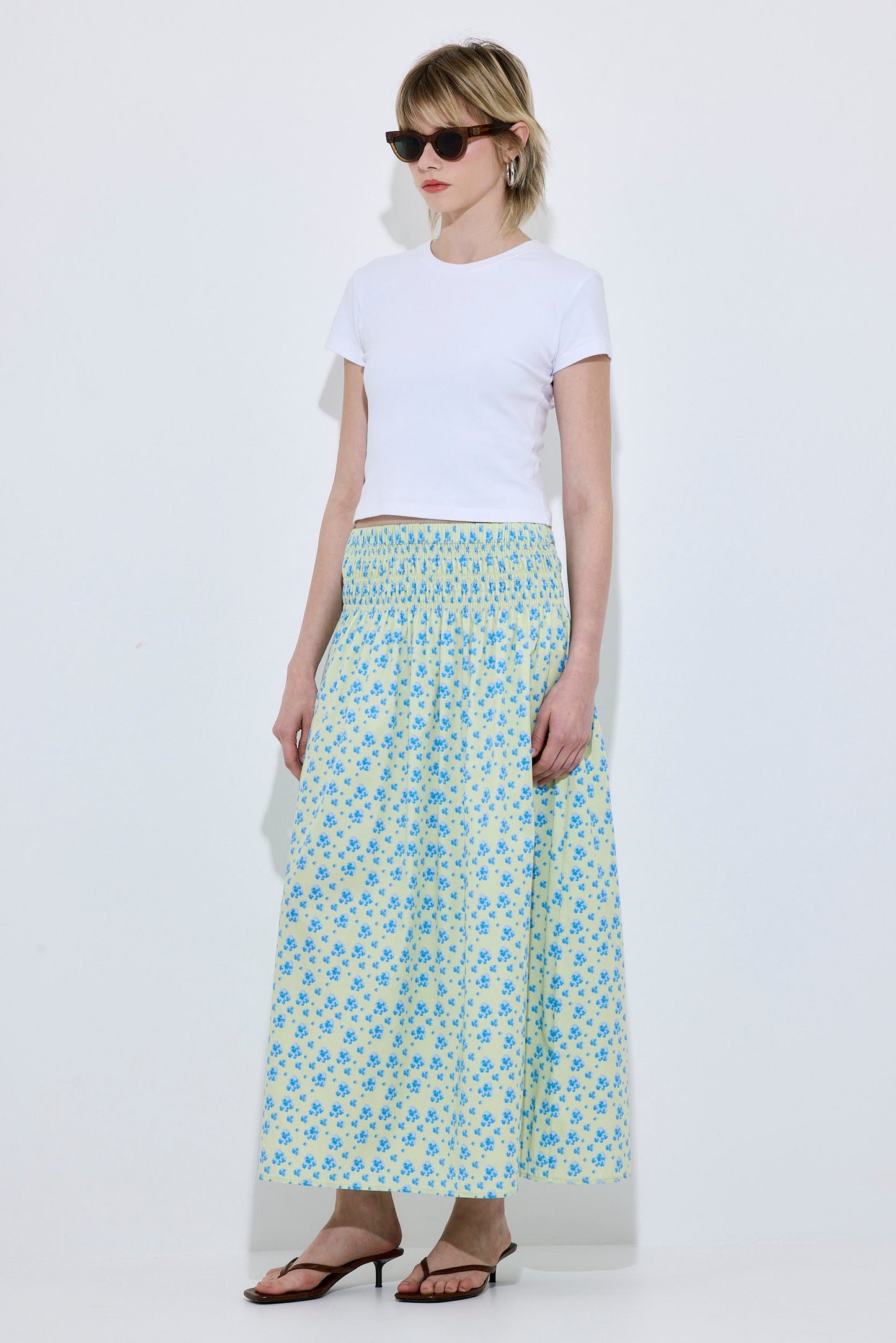 Shirred Waist Maxi Skirt