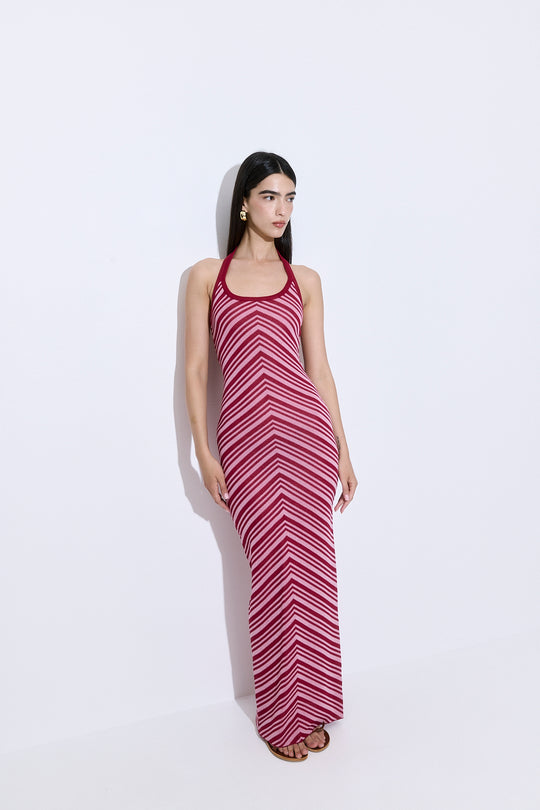 Pattern Knitted Halter Neck Dress
