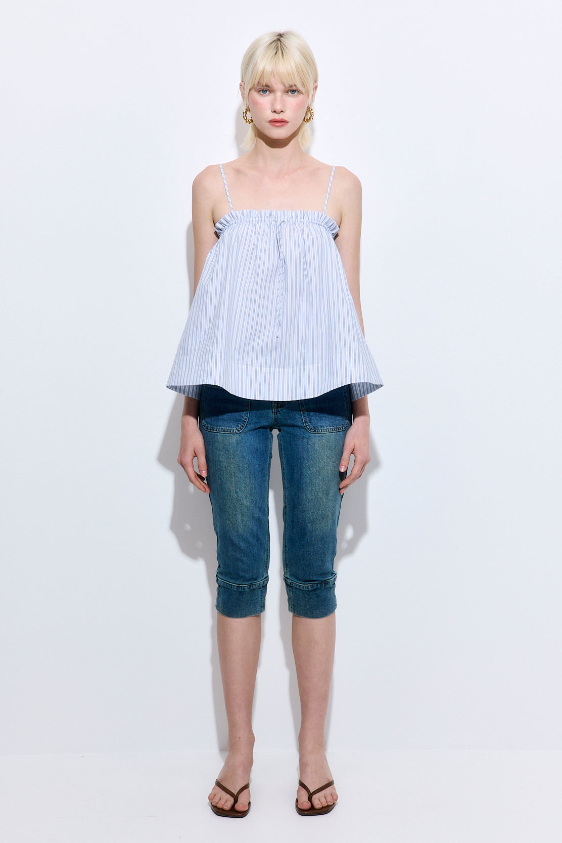 Ruffled Poplin Strappy Top