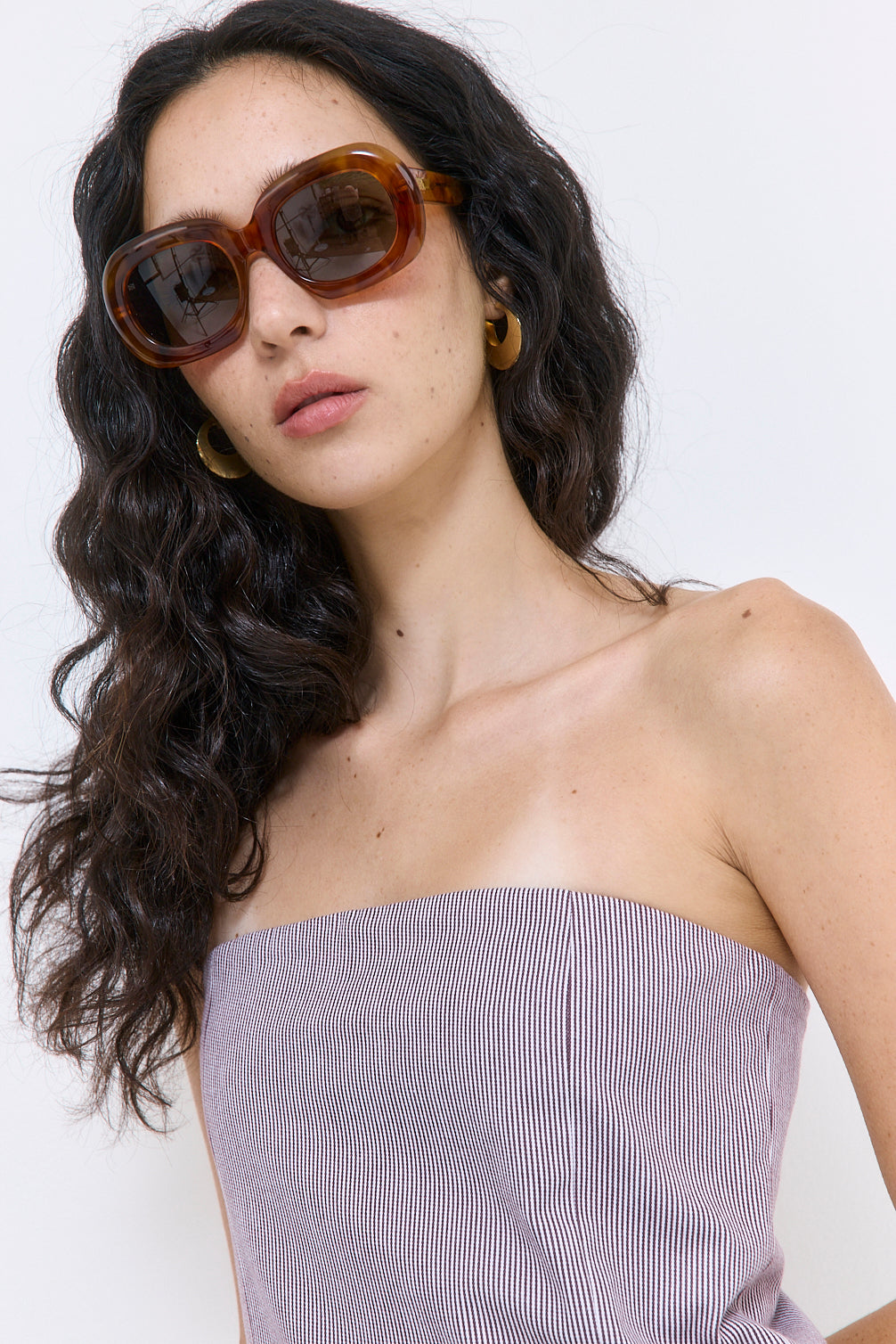 Striped Drill Strapless Jumpsuit