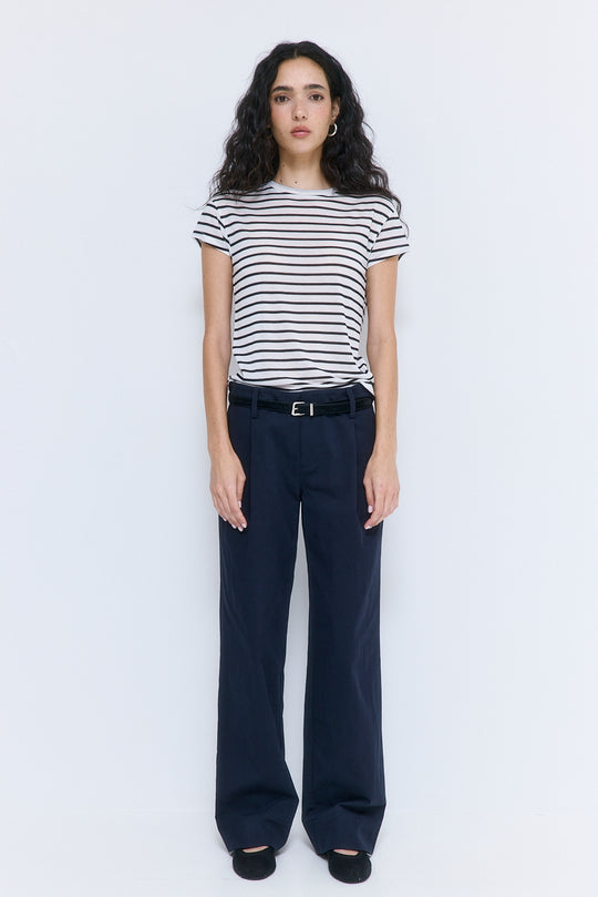 Mid Rise Cotton Pleat Pants