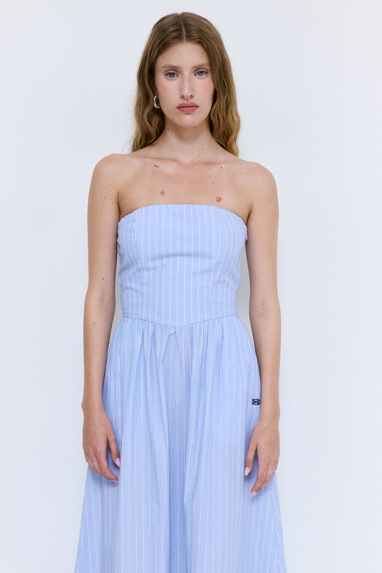 Strapless Corset Poplin Maxi Dress