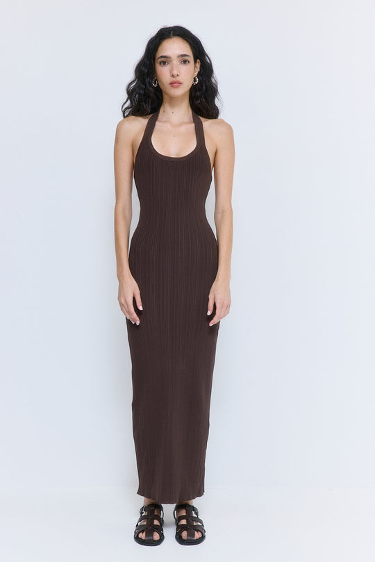 Ribbed Halter Neck Maxi Dress