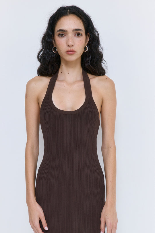 Ribbed Halter Neck Maxi Dress