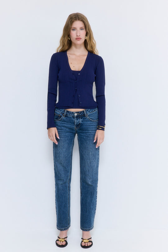 Ribbed V Neck Cardigan