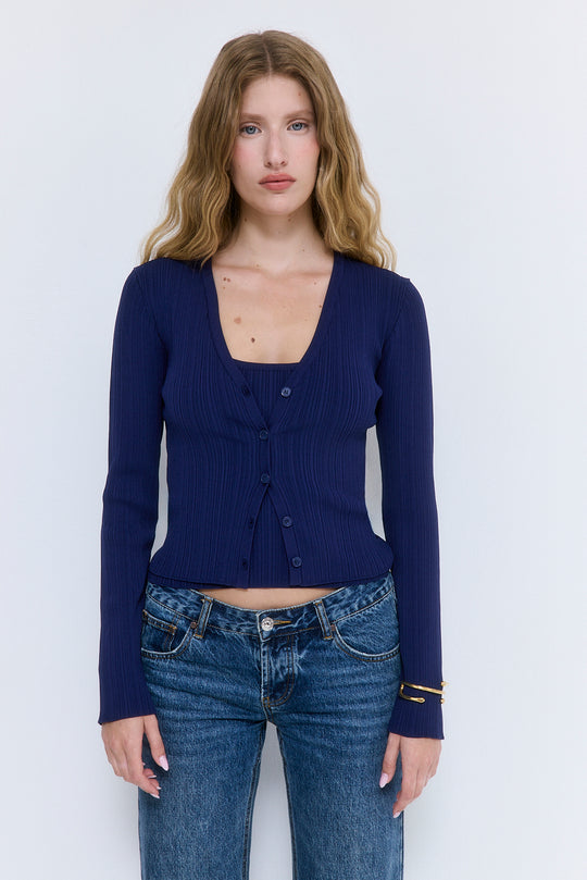 Ribbed V Neck Cardigan