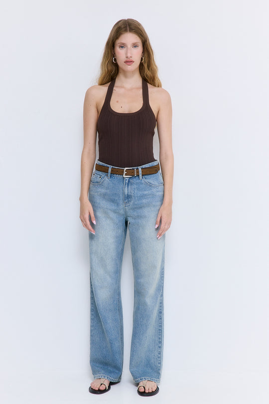 Ribbed Halter Neck Tank Top