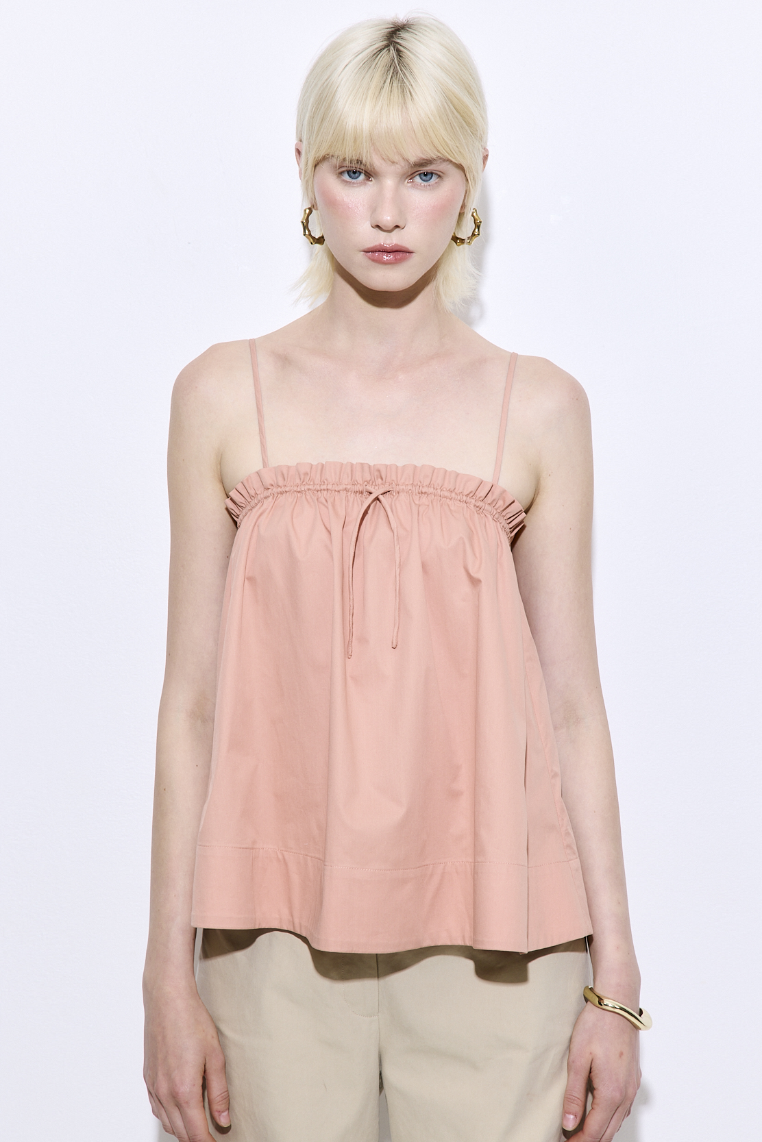 Ruffled Poplin Strappy Top