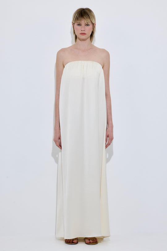 Gathered Strapless Satin Dress
