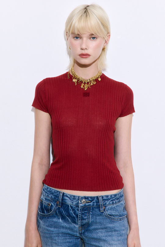 Sheer Ribbed Logo Top