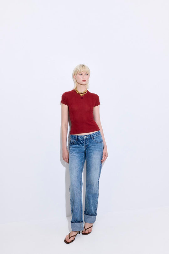 Sheer Ribbed Logo Top