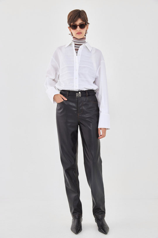 Vegan Leather Straight Pants - Dé Rococo