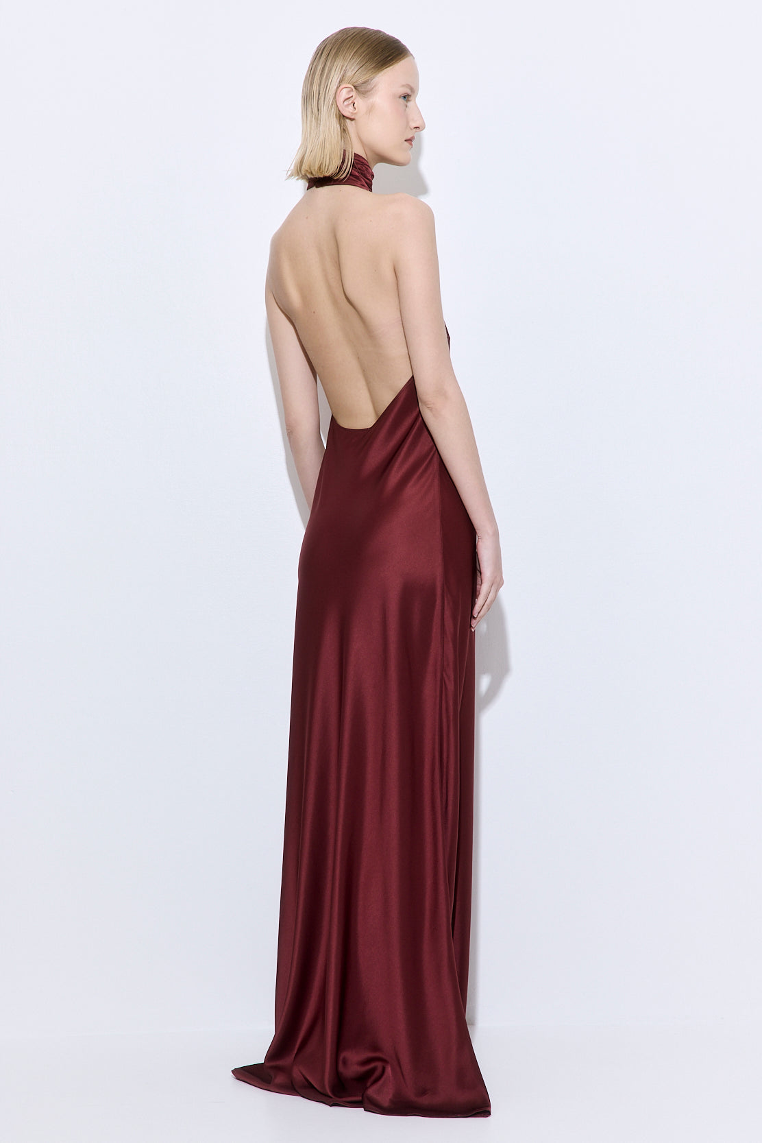 High Collar Satin Maxi Dress