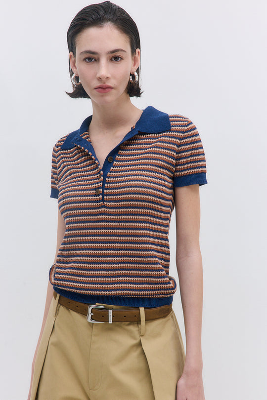 Striped Crochet Polo