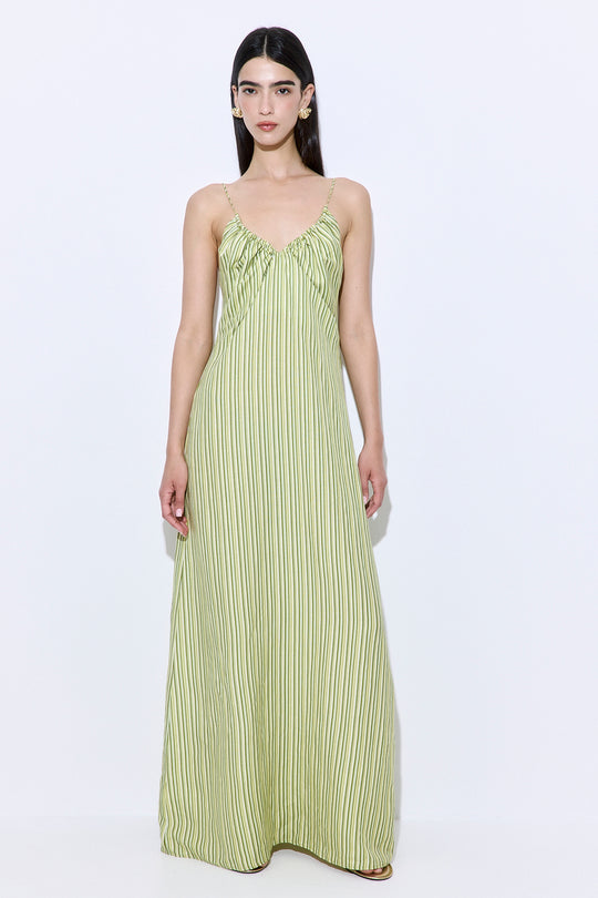 Gathered Neck Linen Maxi Dress