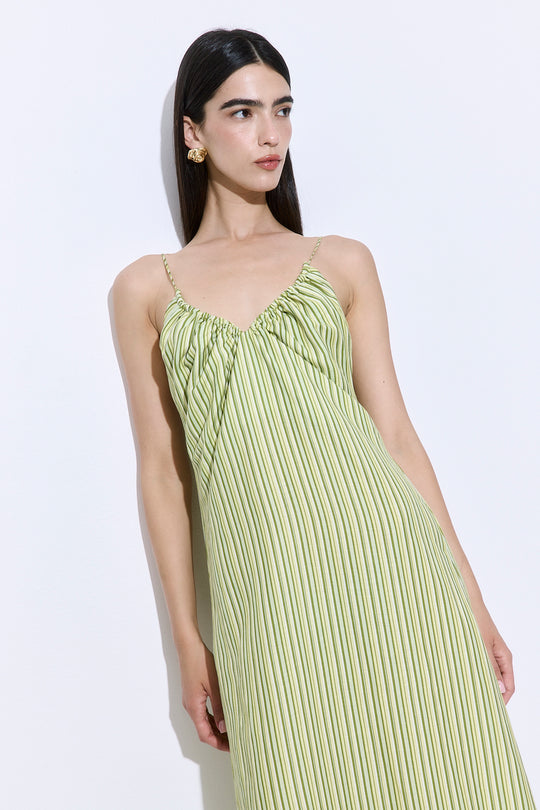 Gathered Neck Linen Maxi Dress