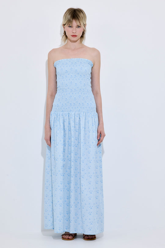 Shirred Strapless Maxi Dress