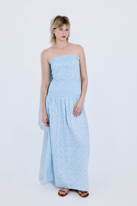 Shirred Strapless Maxi Dress