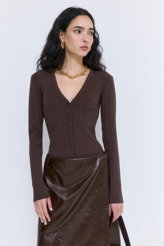 Ribbed V Neck Cardigan