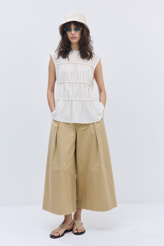 Semi Sheer Sleeveless Pleated Top