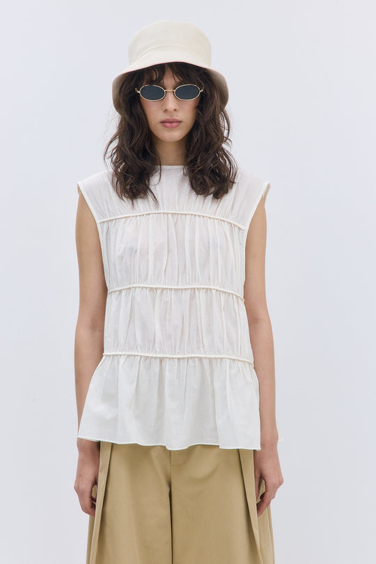 Semi Sheer Sleeveless Pleated Top