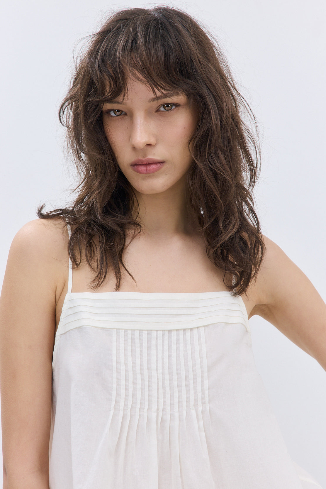 Semi Sheer Pleated Flowy Tank Top