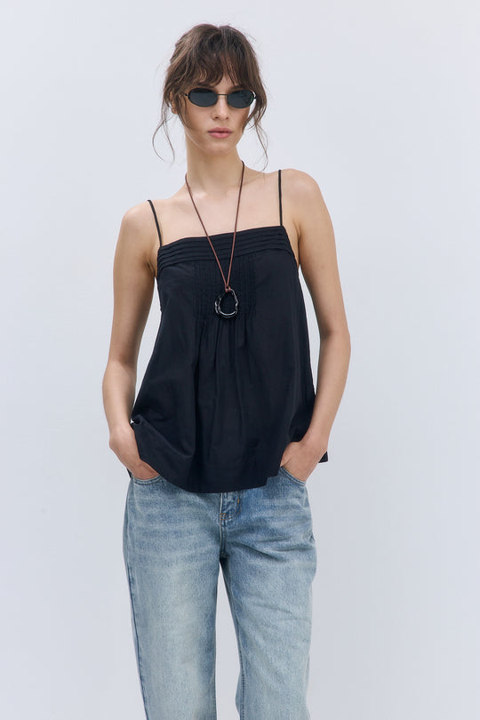Semi Sheer Pleated Flowy Tank Top