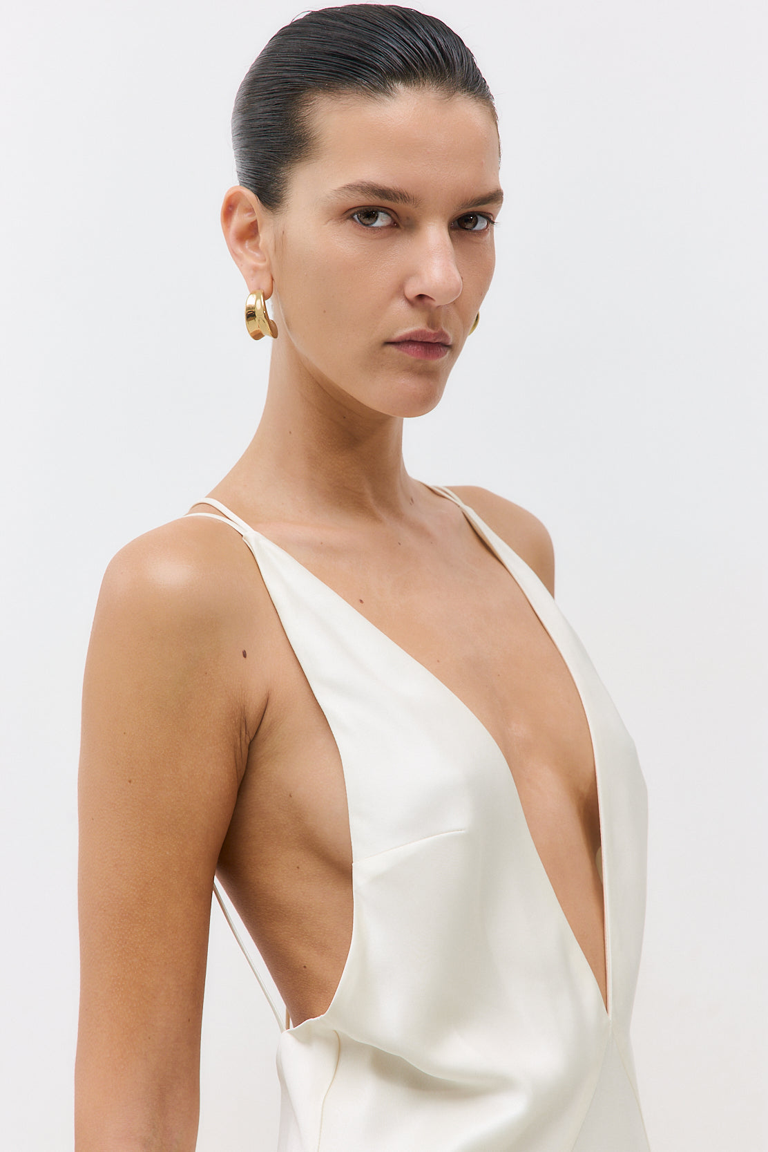 Deep V Satin Maxi Dress - Dé Rococo