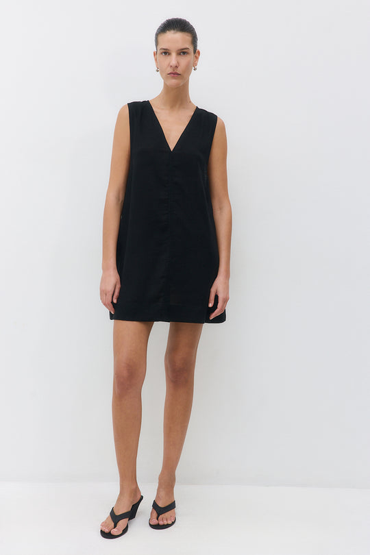 Linen V Neck Mini Dress - Dé Rococo
