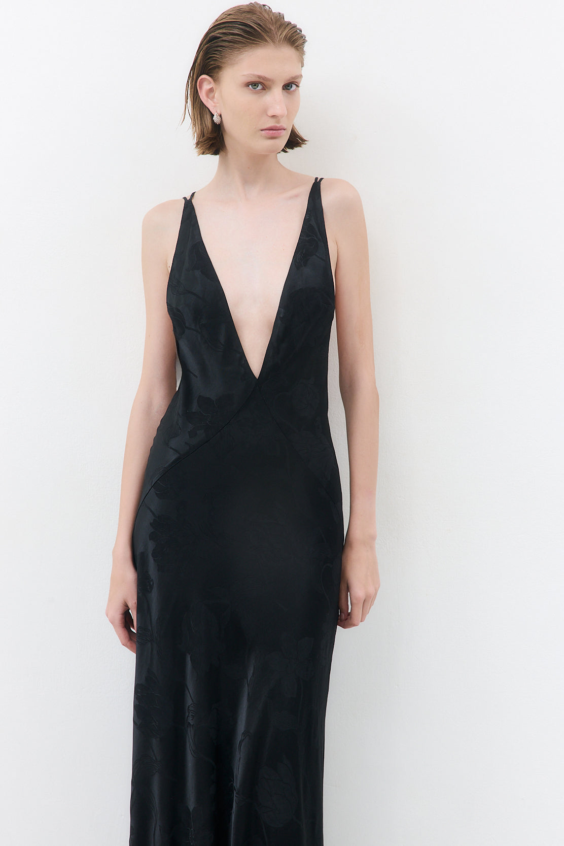 Deep V Satin Maxi Dress