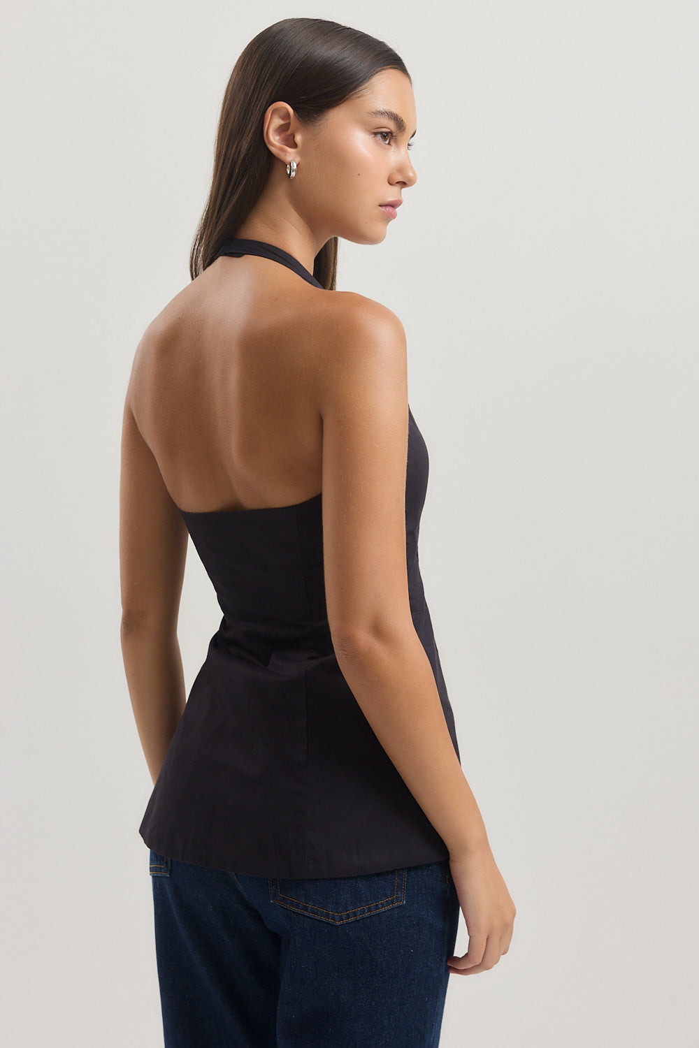 Fitted Poplin Halter Neck