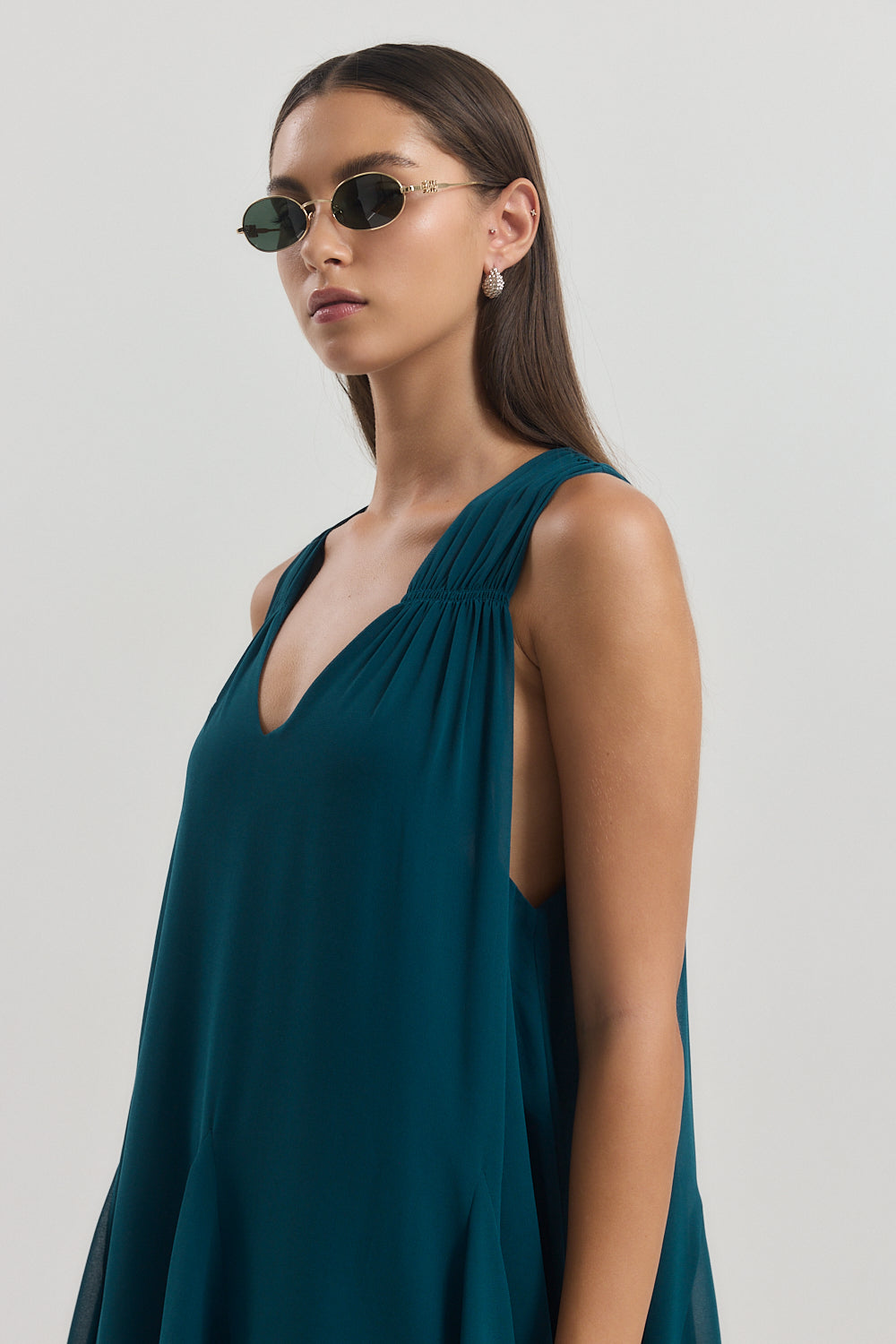 Flowy V Neck Mini Dress