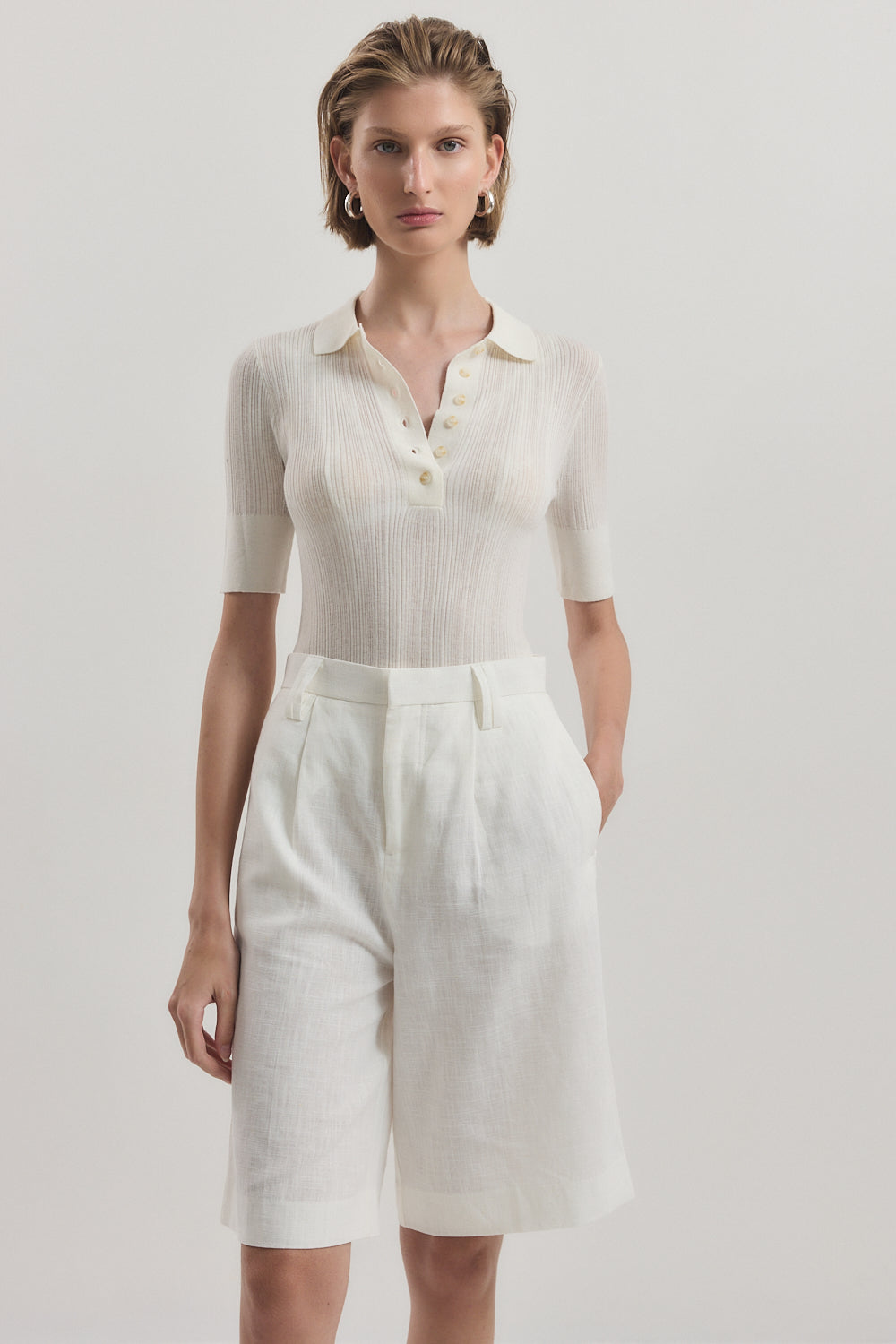 Mid Rise Tailored Bermuda Shorts