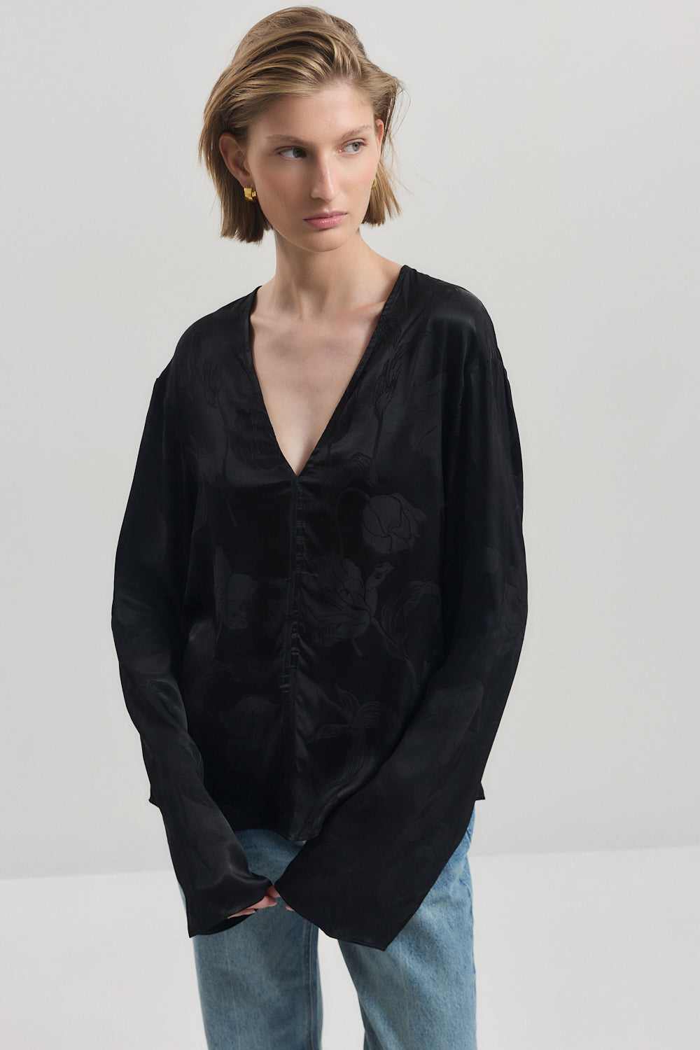 Satin V Neck Blouse