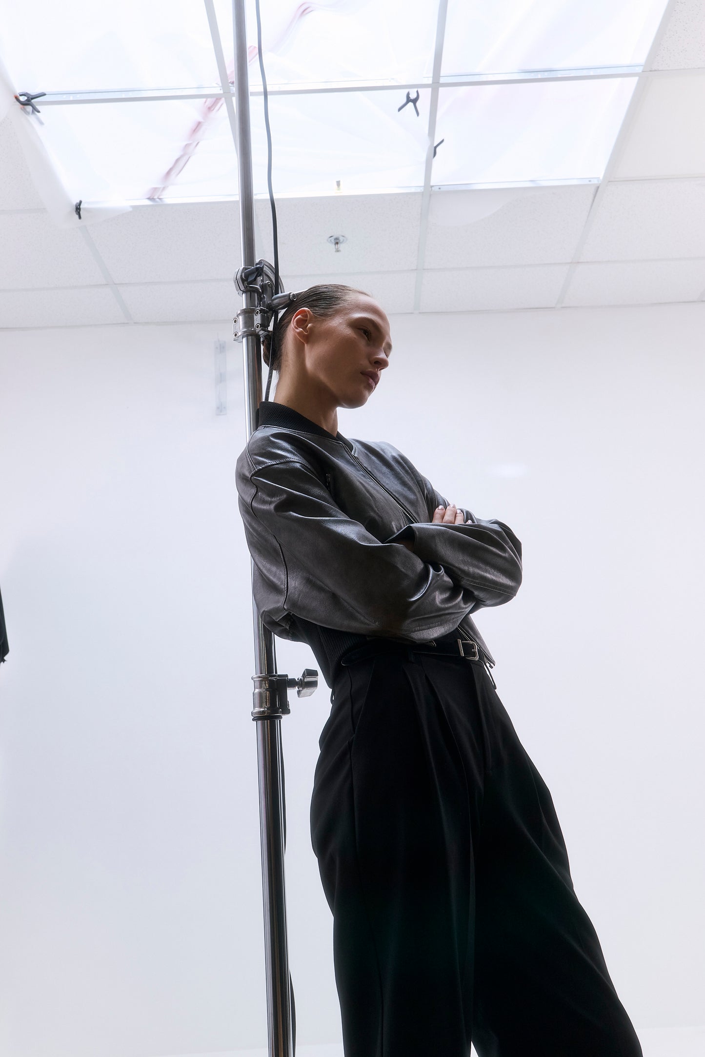 Cropped Vegan Leather Bomber Jacket