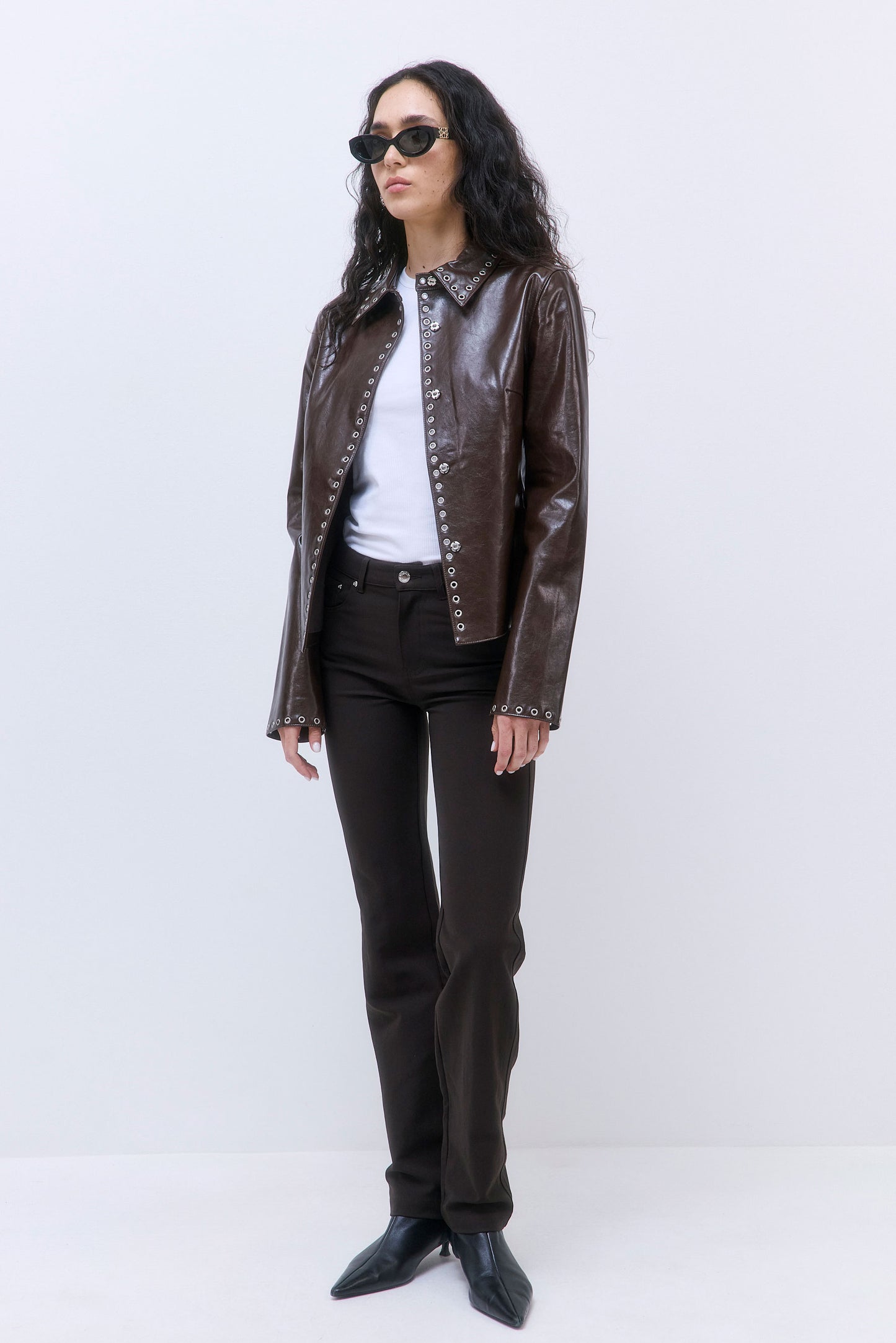 Studded Vegan Leather Fitted Jacket