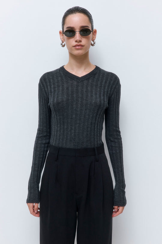 Soft Ribbed V Neck