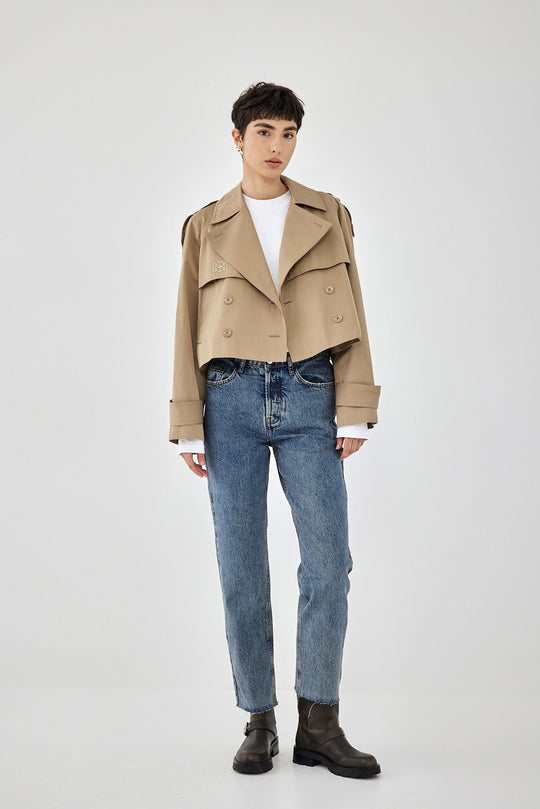 Double Breasted Cropped Trench Coat - Dé Rococo