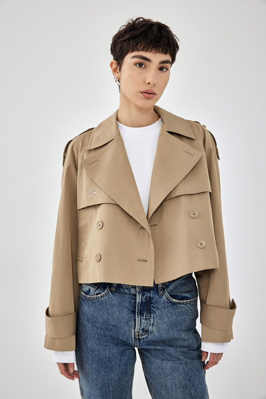 Double Breasted Cropped Trench Coat - Dé Rococo