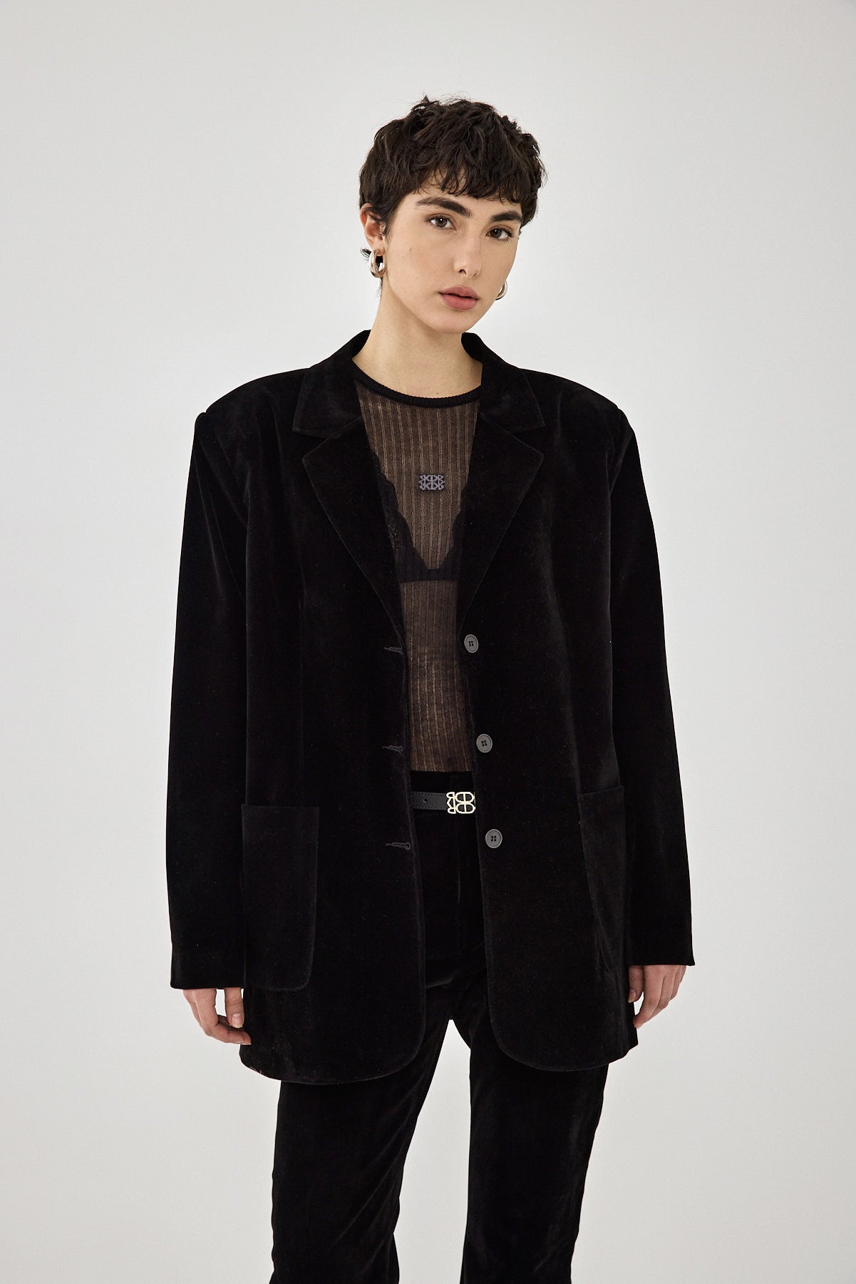 Oversized Rigid Velvet Blazer - Dé Rococo