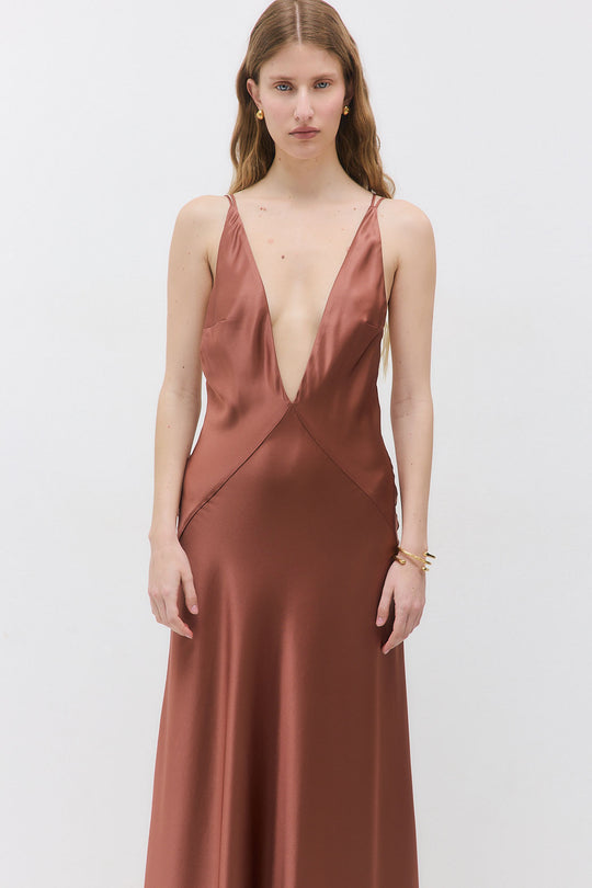 Deep V Satin Maxi Dress