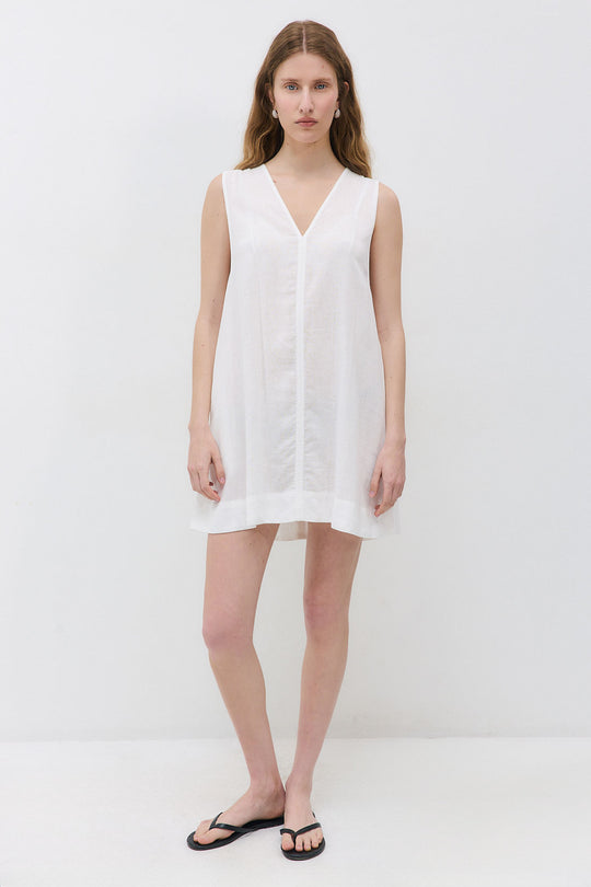 Linen V Neck Mini Dress - Dé Rococo