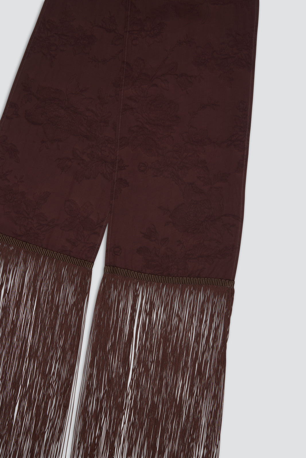 Skinny Satin Jacquard Fringe Scarf