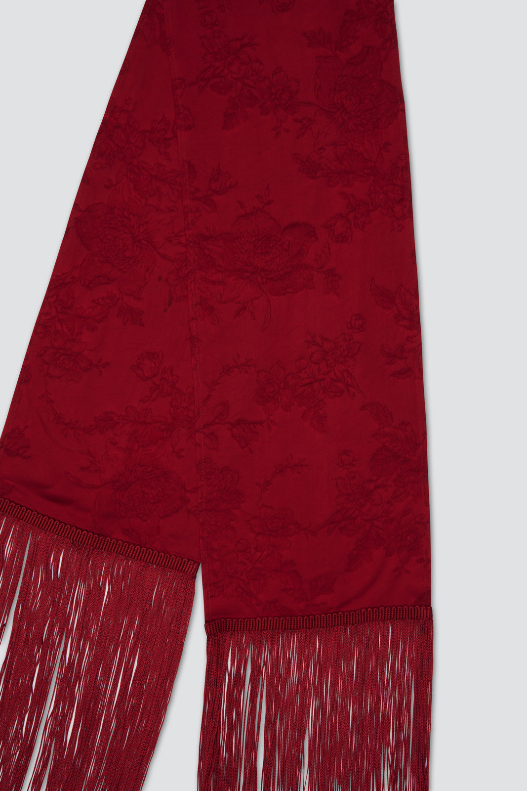 Skinny Satin Jacquard Fringe Scarf